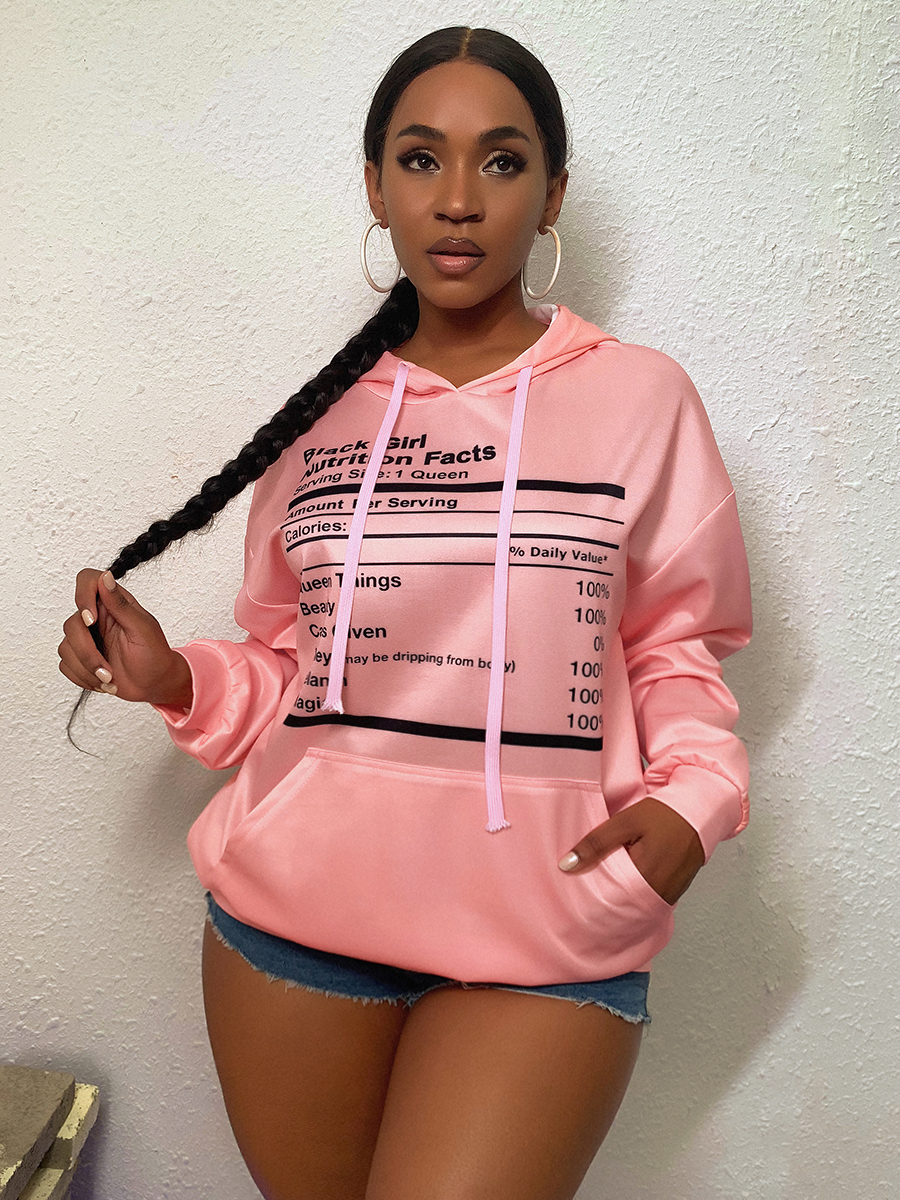 

LW Letter Print Loose Hoodie, Pink