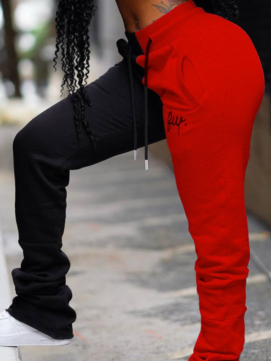 LW Casual Patchwork Red Pants