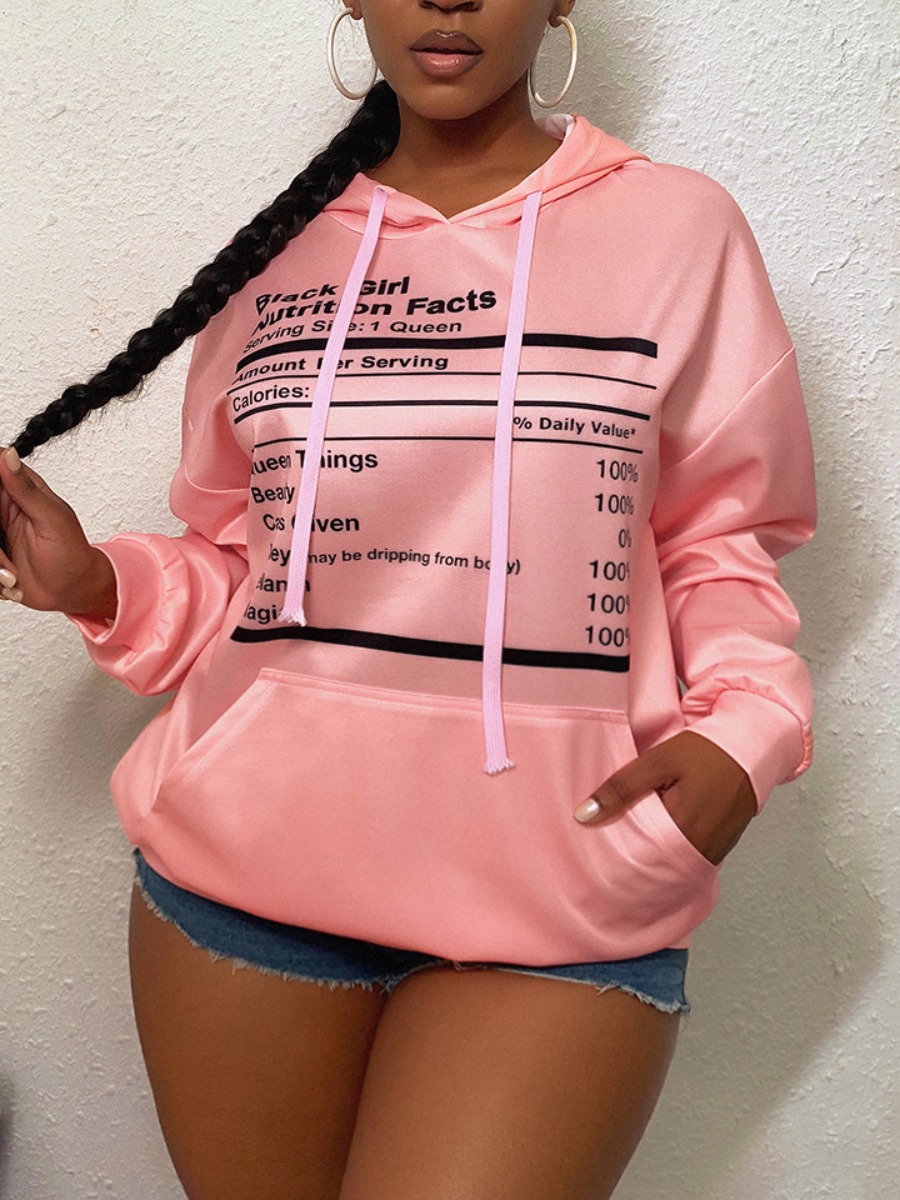

LW Letter Kangaroo Pocket Print Hoodie, Pink