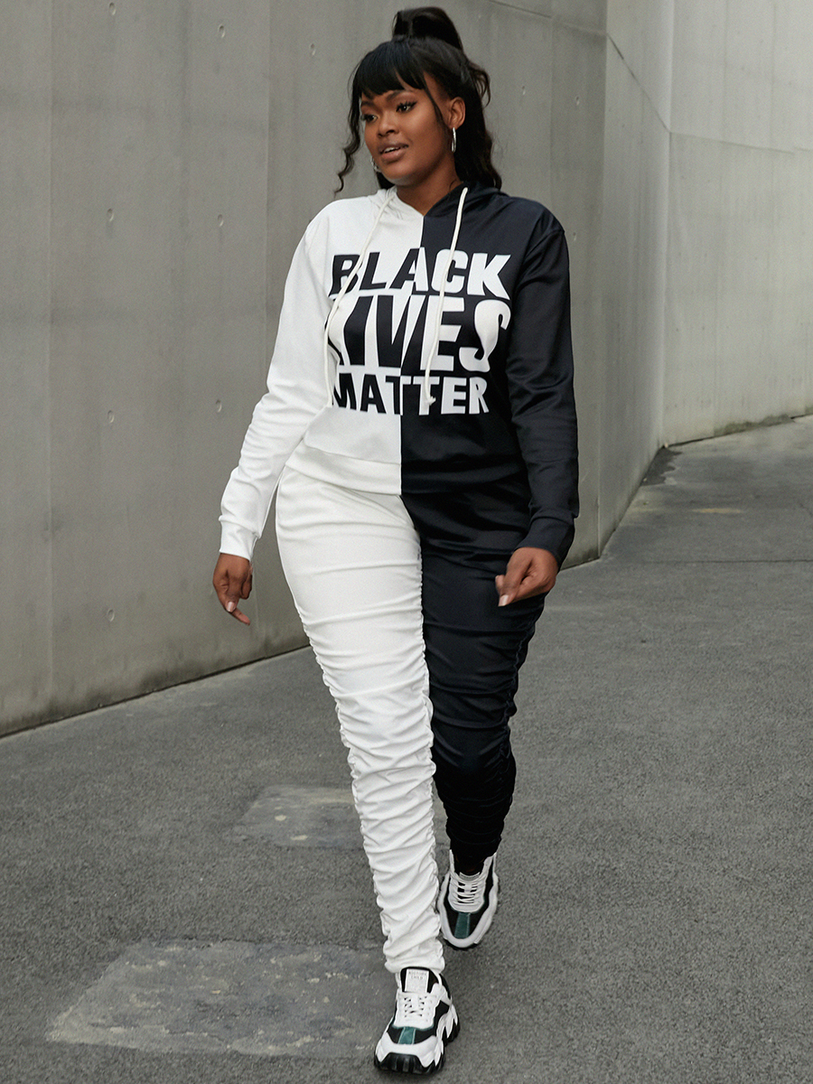 LW Letter Print Ruched Tracksuit Set