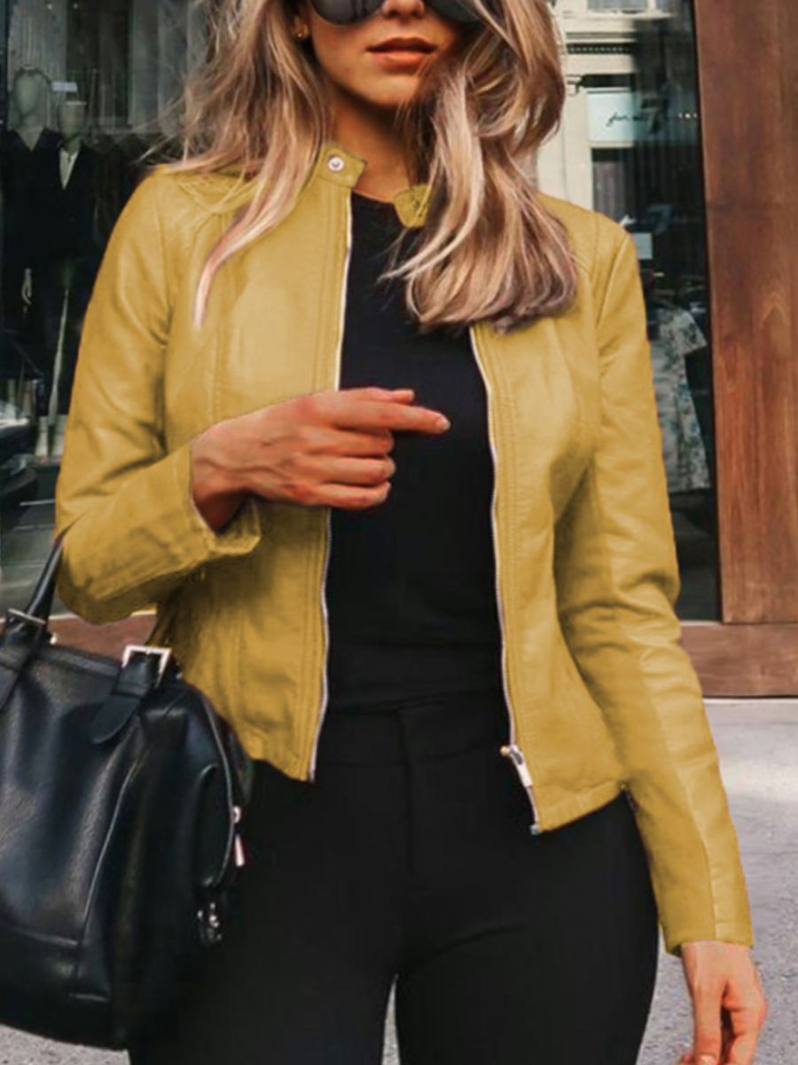 LW Plus Size Faux Leather Zipper Design Blazer Jacket