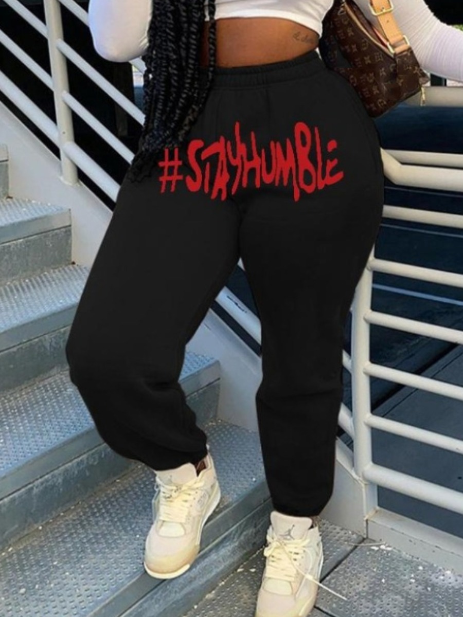 

LW Letter Print Drawstring Sweatpants, Black