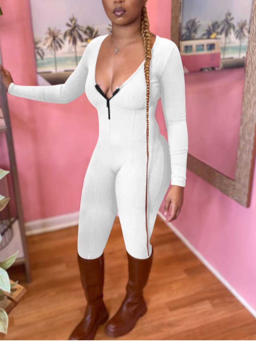 

LW BASICS V Neck Skinny Jumpsuit, White