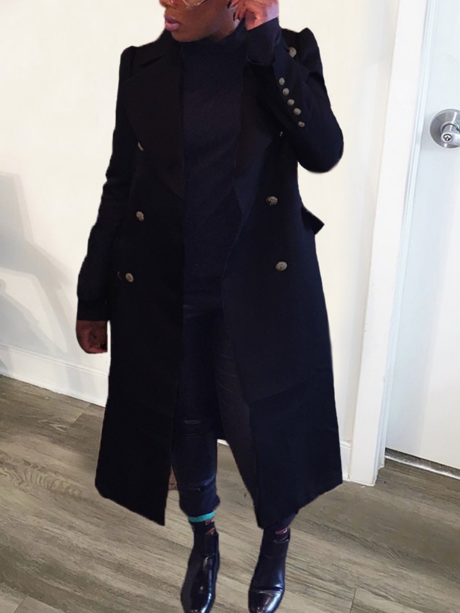 

LW Double Breasted Loose Trench Coat, Black
