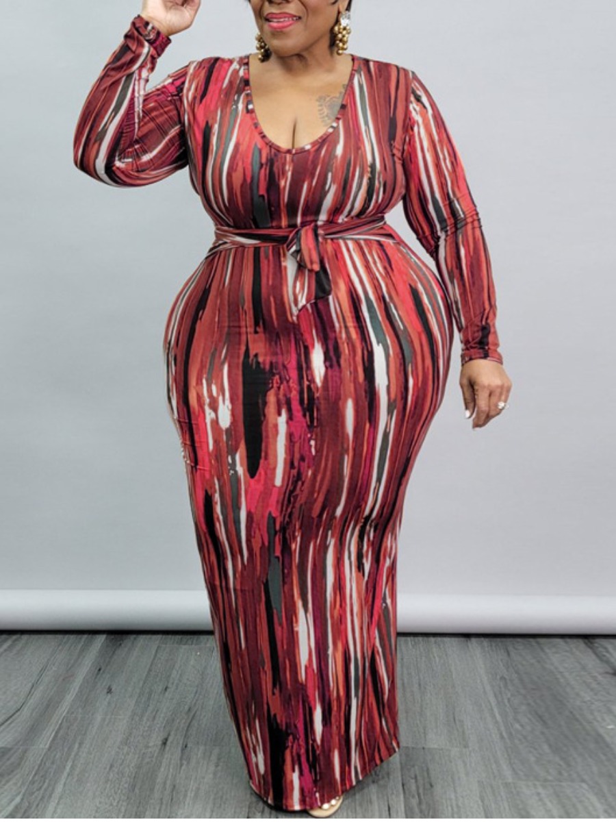 LW Plus Size Scoop Neck Waist Belt Bodycon Dress