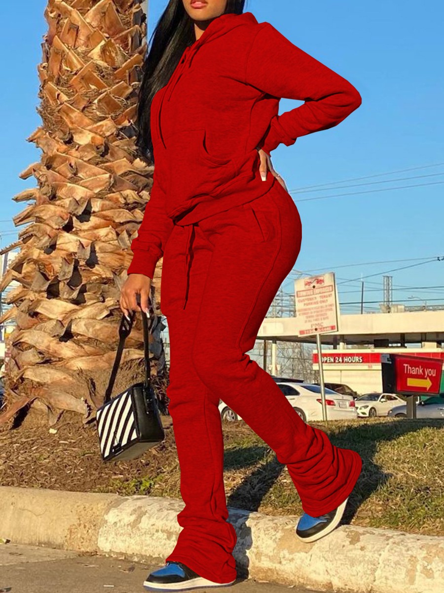 LW Kangaroo Pocket Drawstring Stacked Tracksuit Set