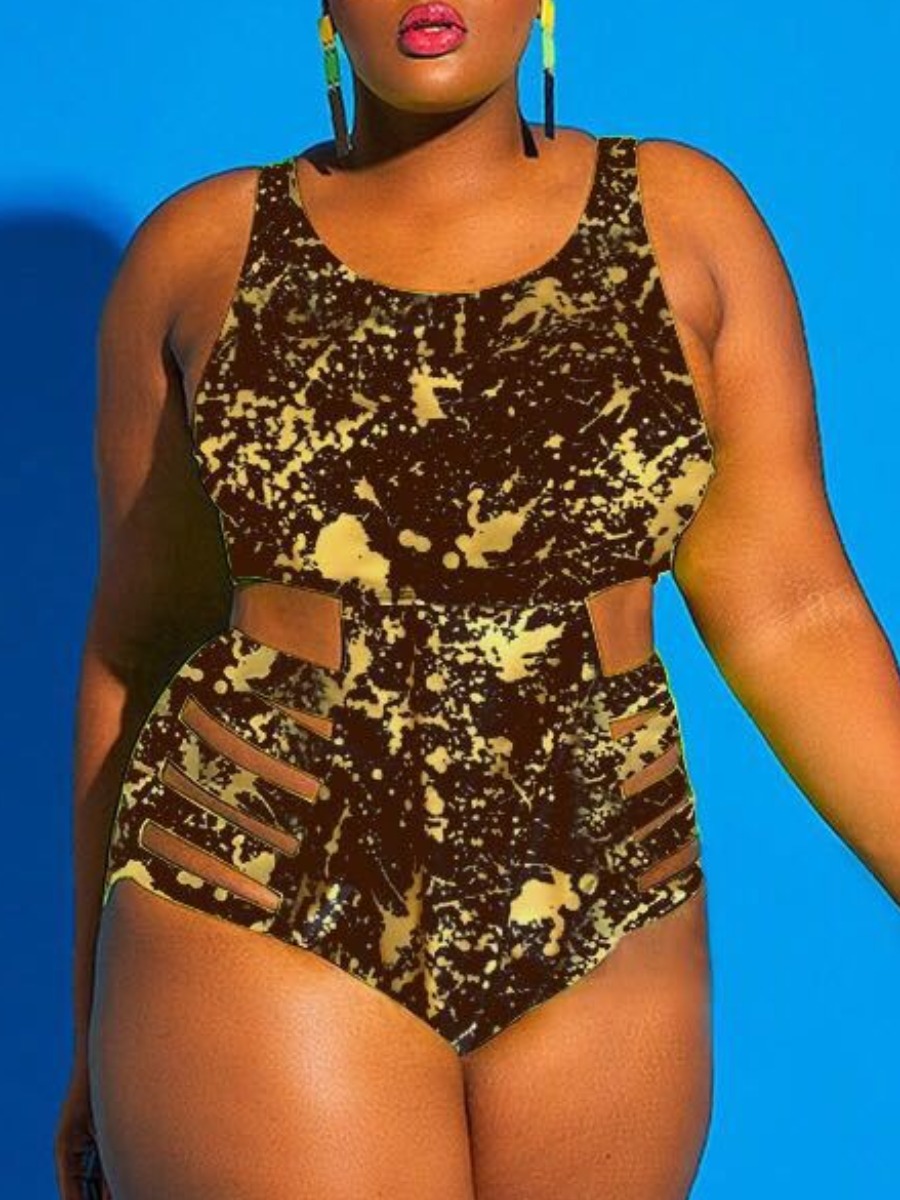 

LW Plus Size Tie Dye Cut Out One-piece Swimsuit, Yellow
