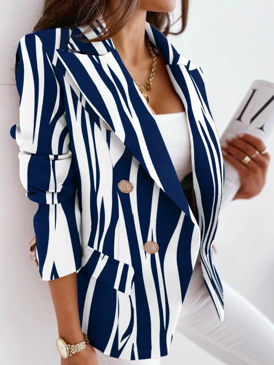 

LW Striped Button Design Blazer, Blue