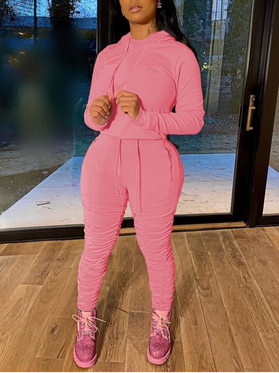 

LW Ruched Drawstring Tracksuit Set, Pink