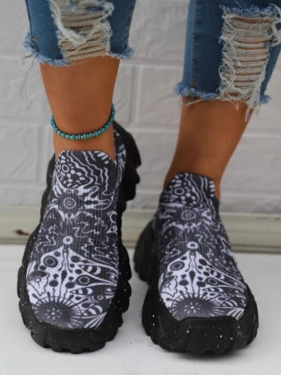 

LW Mixed Print Sneakers, Black