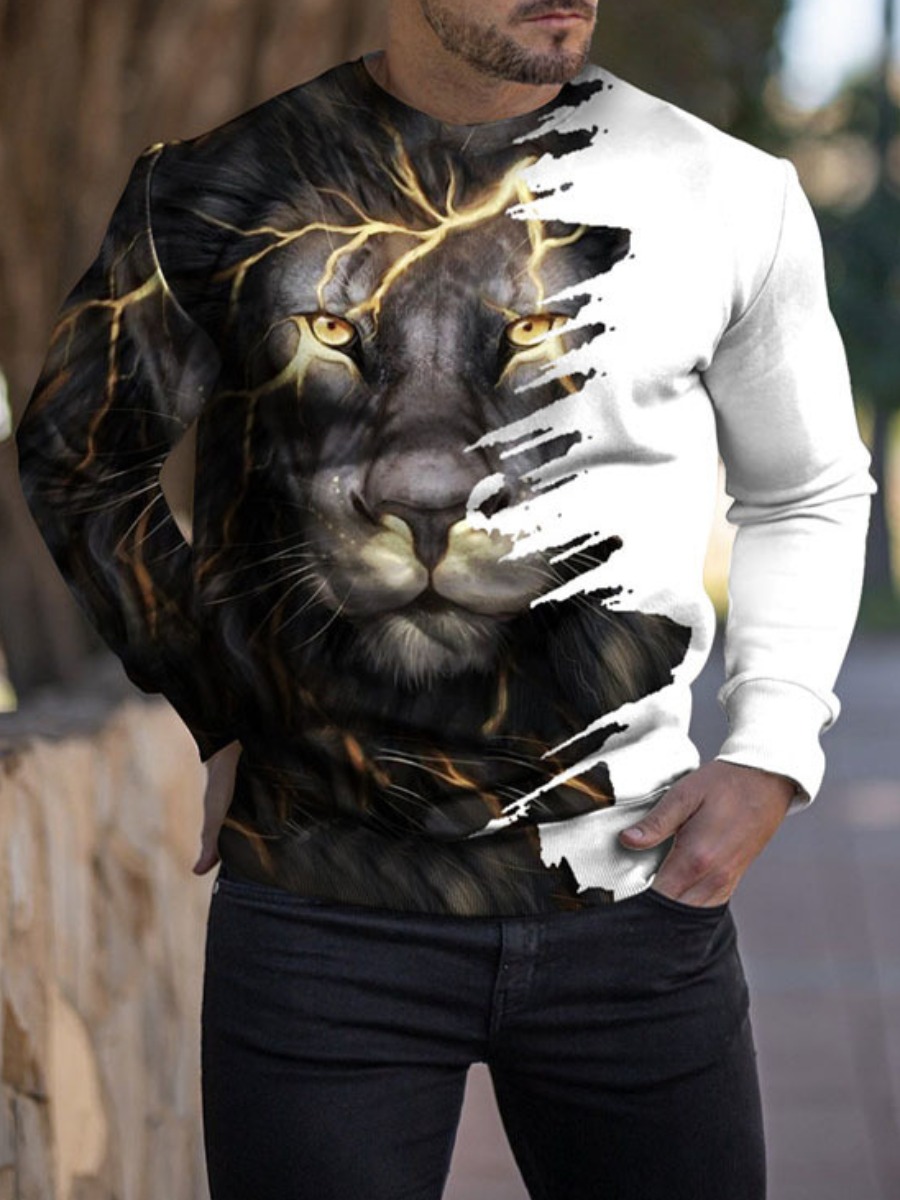 

LW COTTON Men Animal Print Tie-dye Sweatshirt, Black