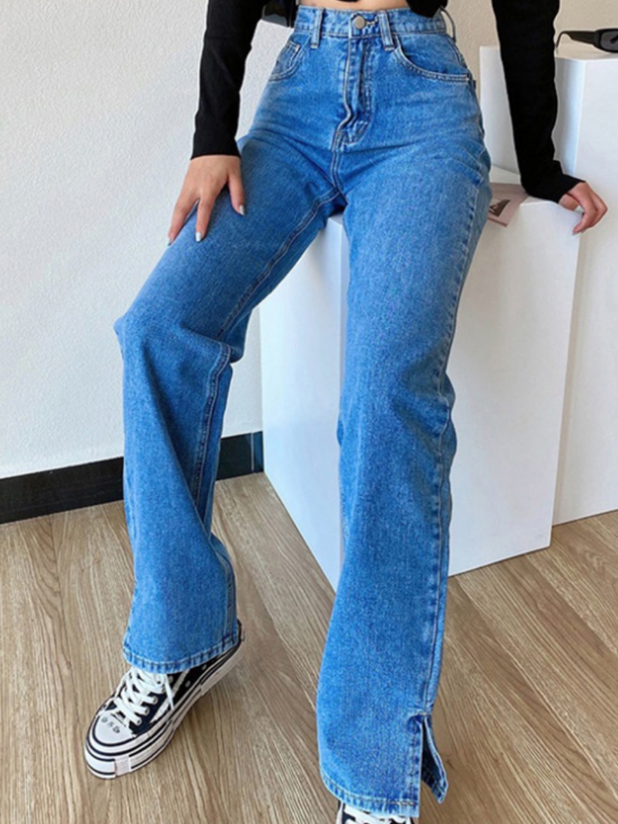 

LW Denim High-waisted Straight Jeans, Deep blue