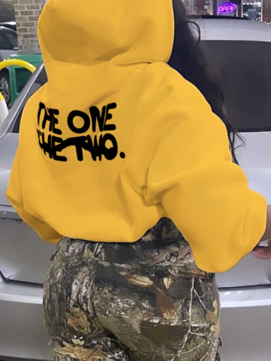 

LW Letter Print Oversized Hoodie, Yellow