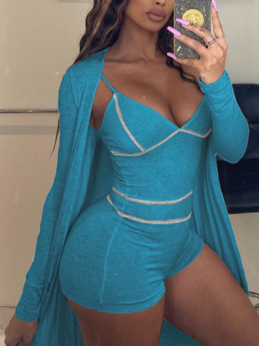 

LW Striped Cami Romper Set, Blue