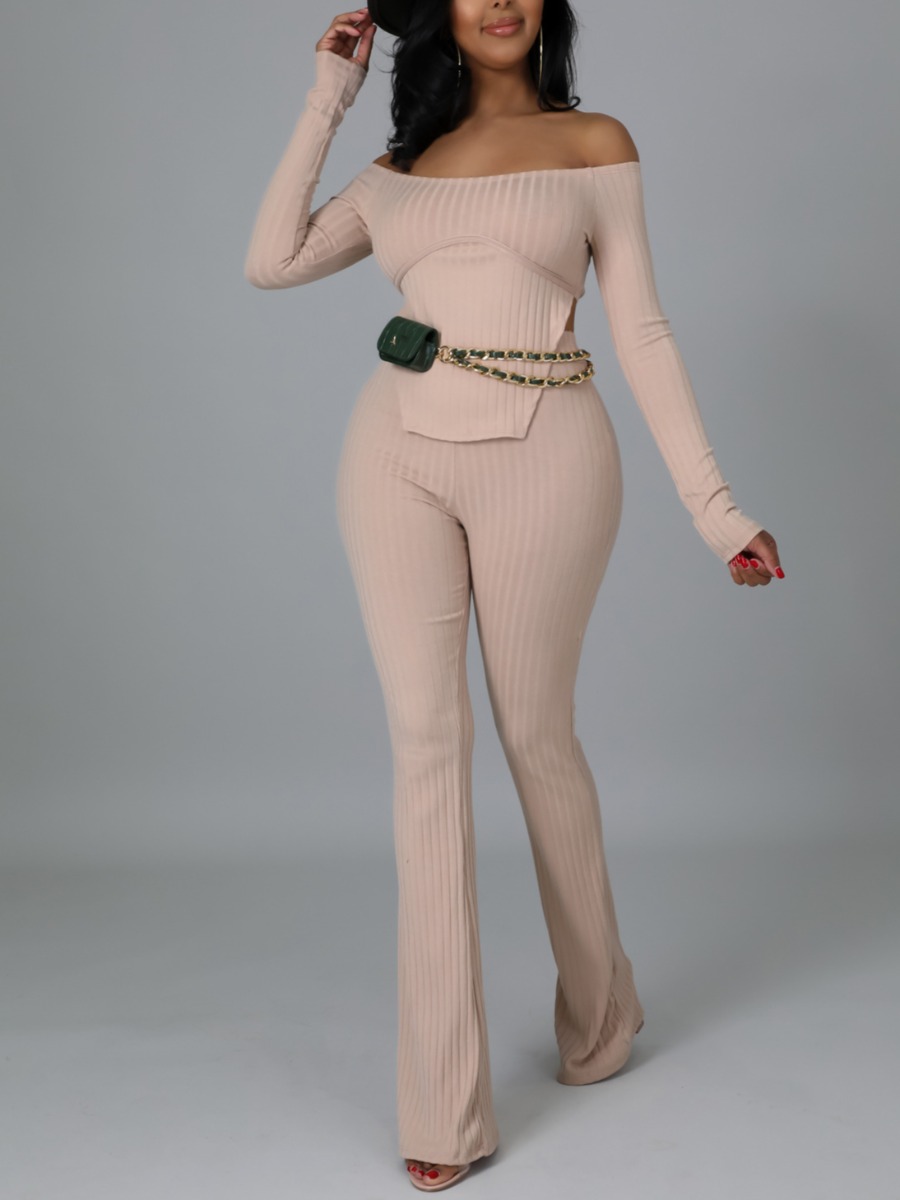 

LW Off The Shoulder Rib-Knit Pants Set (Without Waistchain), Apricot