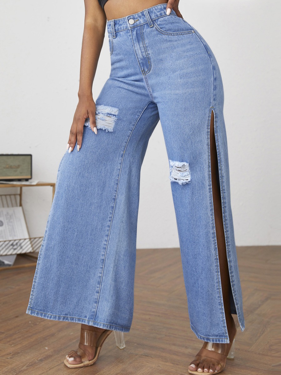 

LW Ripped Side Split Jeans, Blue