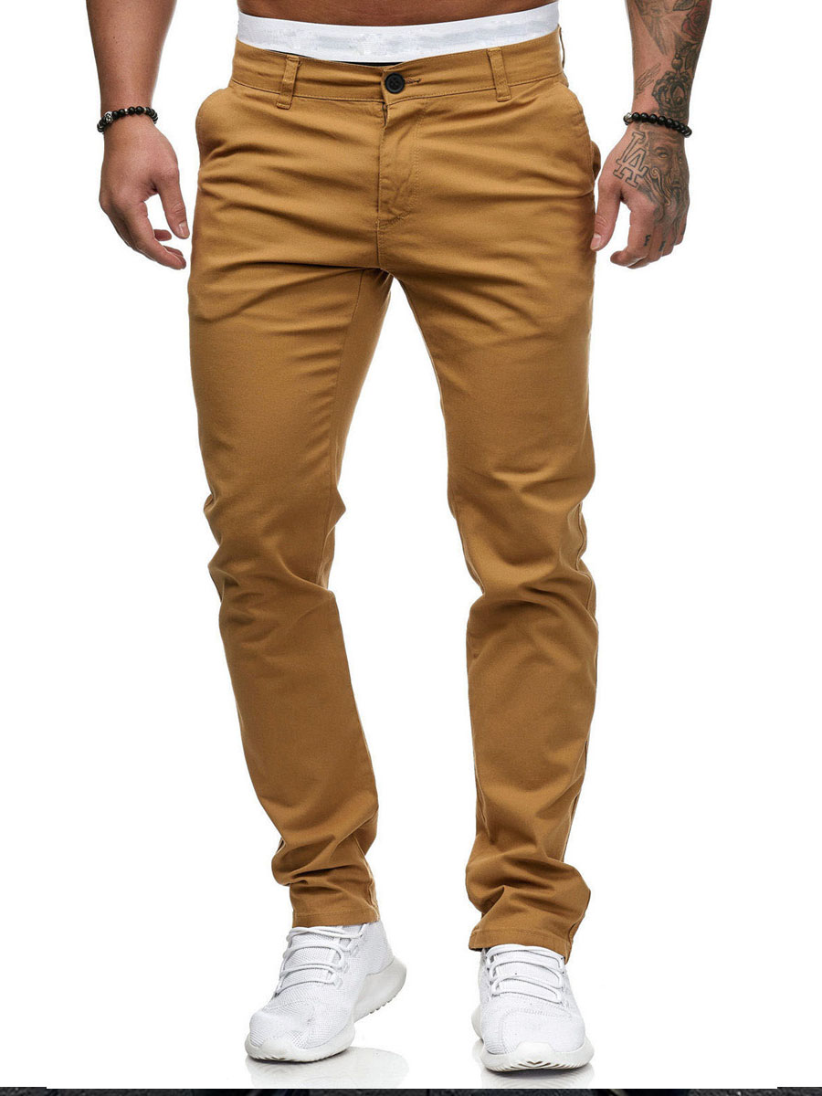 

LW COTTON Men Mid Waist Pocket Design Skinny Pants, Khaki