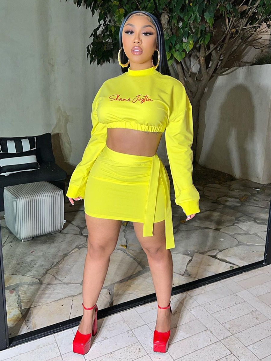 LW Letter Print Crop Top Skirt Set