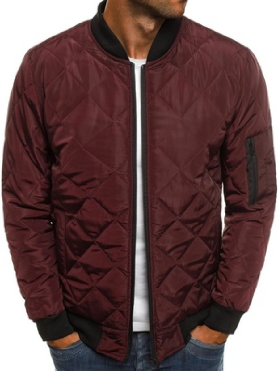 

LW COTTON Men Zipper Design Puffer Jacket, Wine red