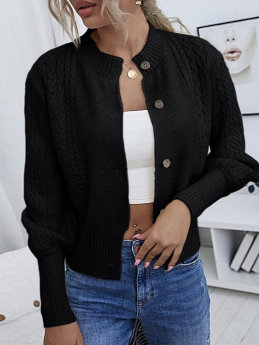

LW BASICS Lantern Sleeve Button Design Cardigan, Black