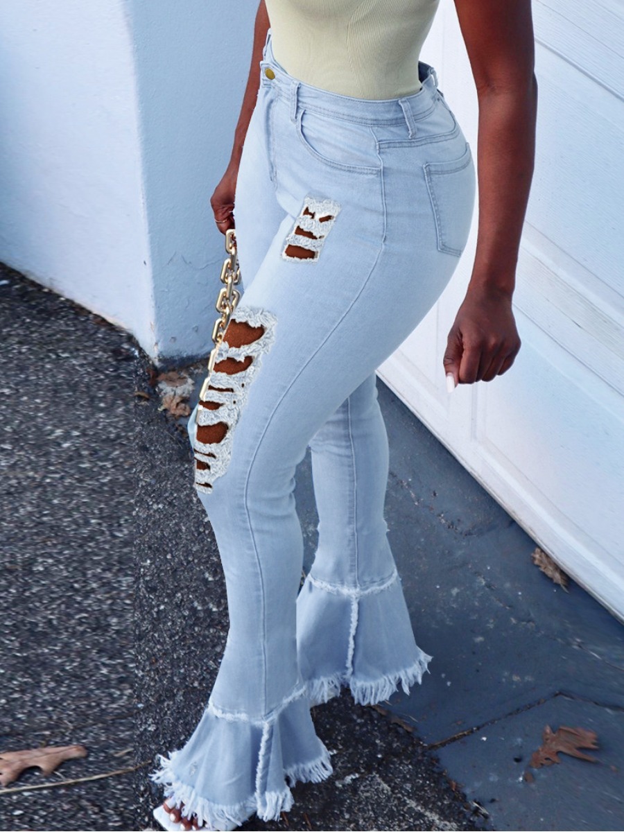 

LW Ripped Flared Jeans, Baby blue