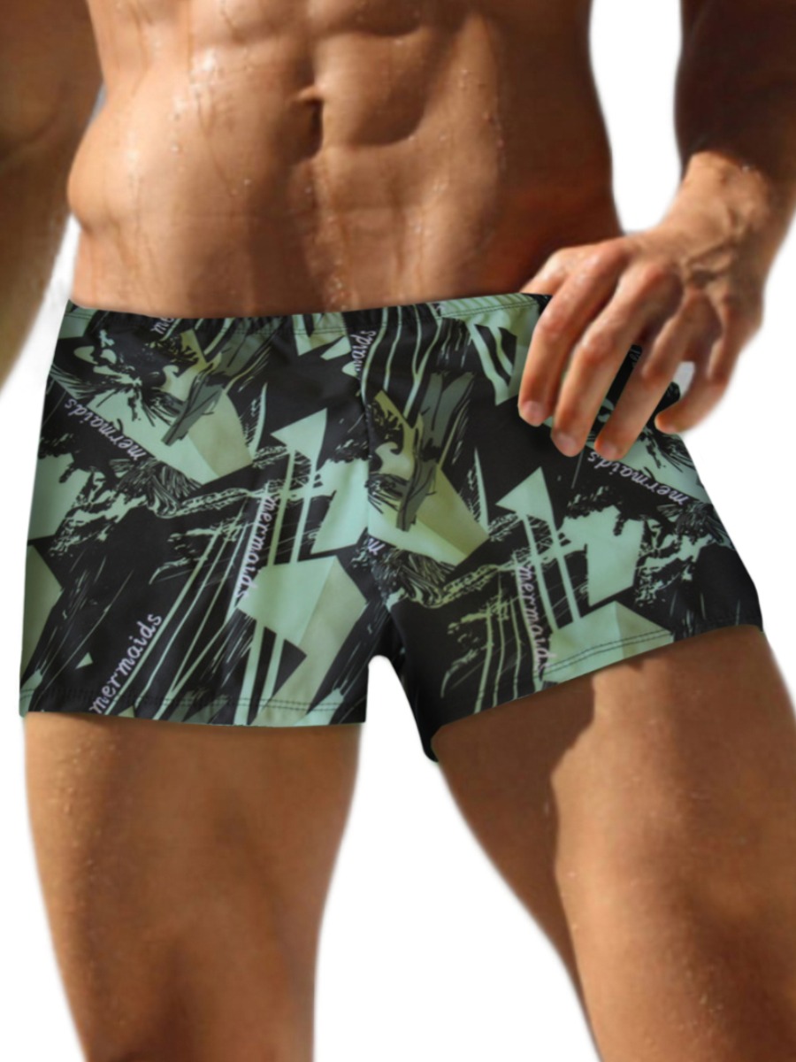 

LW Men Elastic Waist Mixed Print Swimming Trunk, Carbon black
