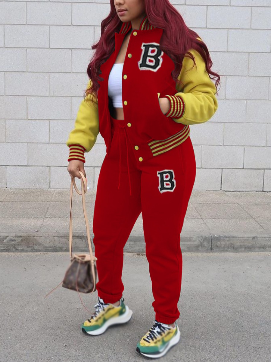 LW Letter Decor Striped Drawstring Tracksuit Set
