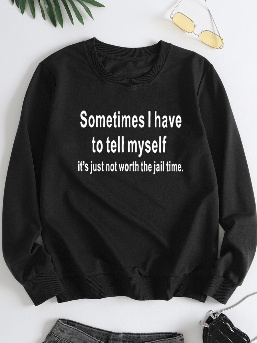 

LW Round Neck Letter Print Sweatshirt, Black
