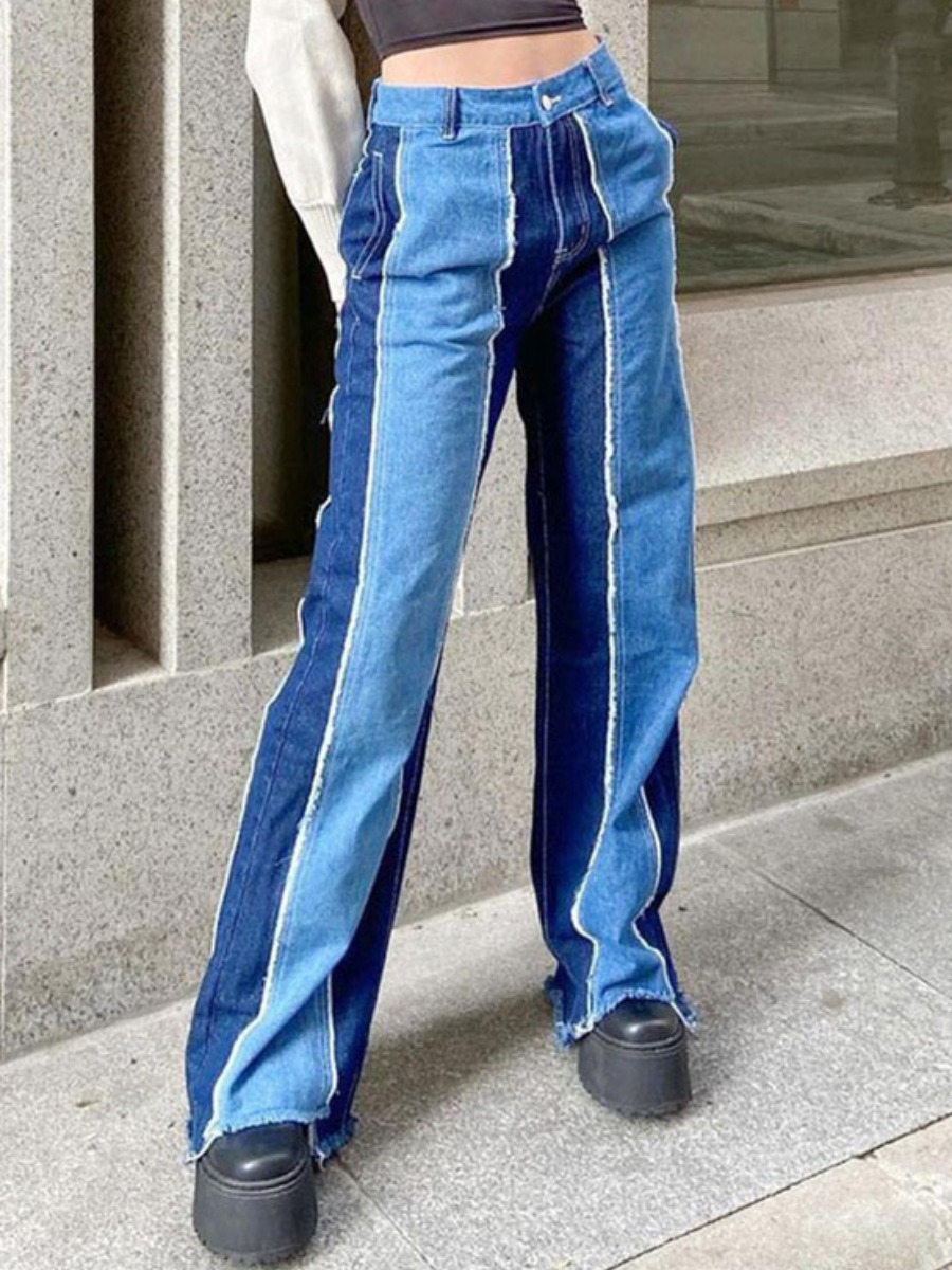 

LW Raw Edge Patchwork Jeans, Blue