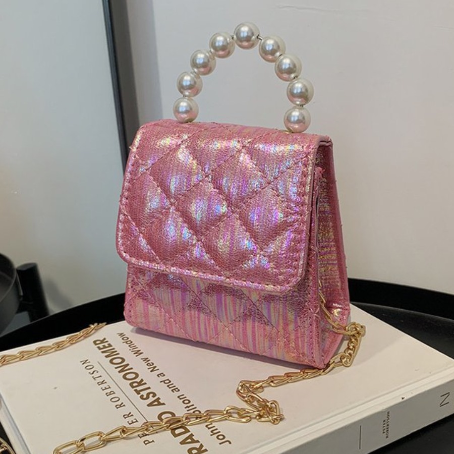 

LW Pearl Decor Chain Strap Messenger Bag, Rose red