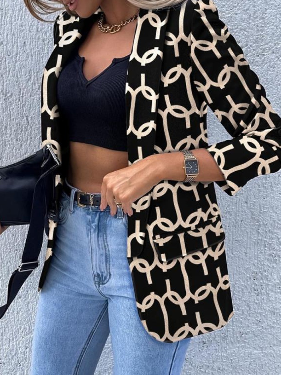 

LW Lapel Neck Mixed Print Blazer, Black