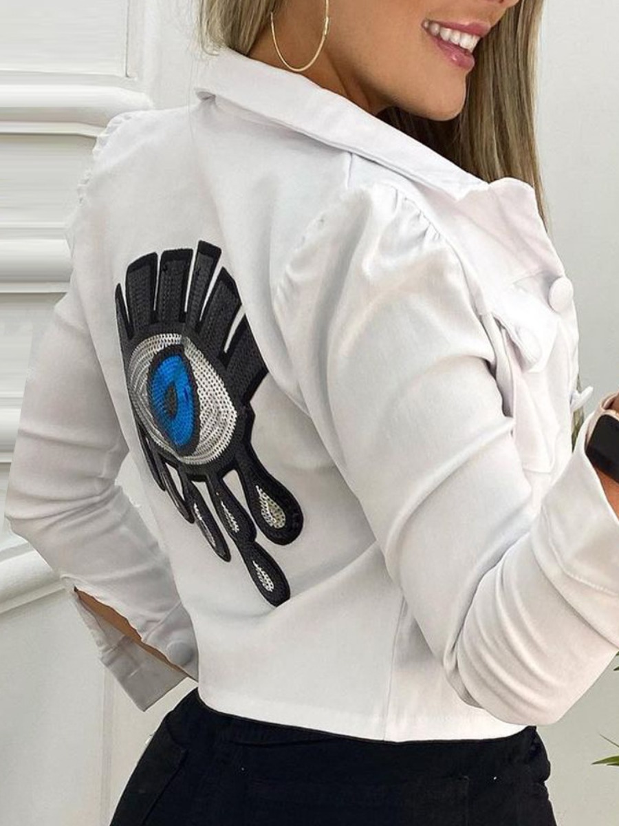 

LW Eye Decor Ruffle Design Jacket, White