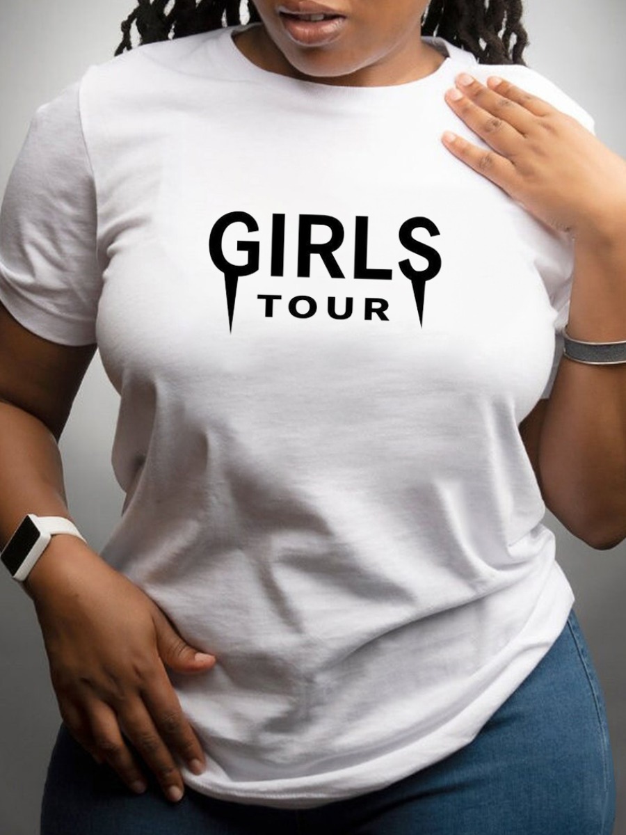 

LW Round Neck Letter Print T-shirt, White