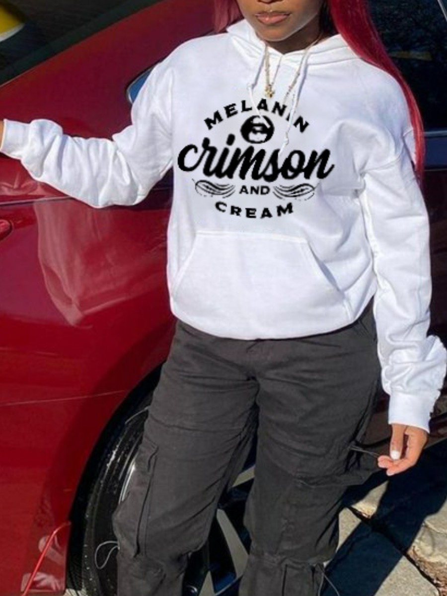 

LW Letter Print Kangaroo Pocket Hoodie, White