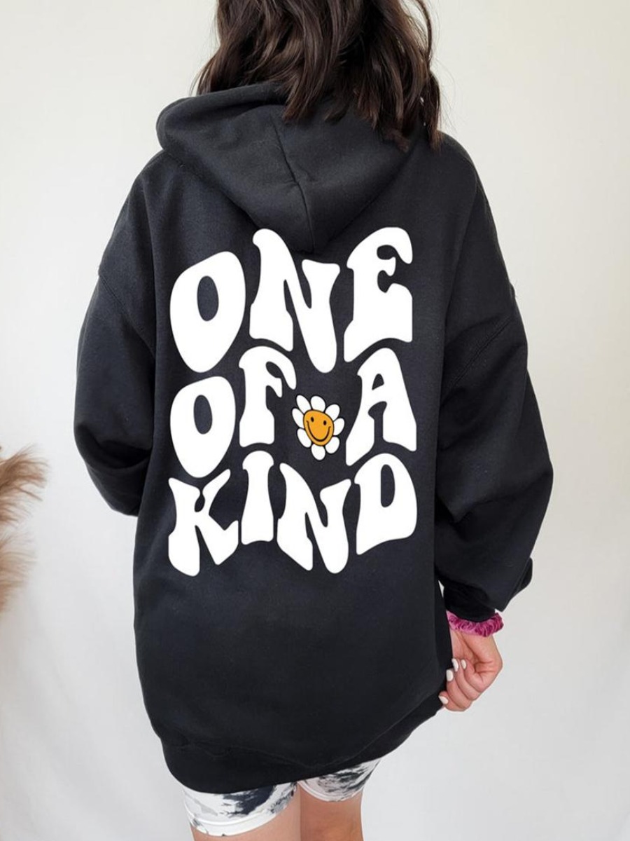

LW Smiley Letter Print Oversized Hoodie, Black