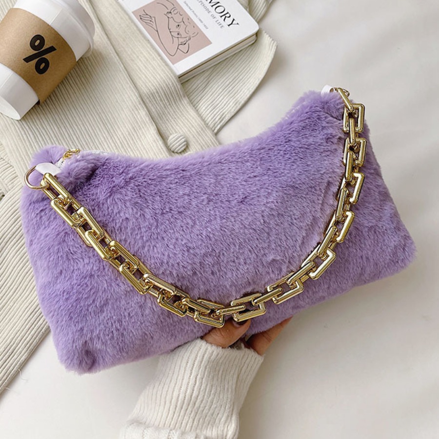 

LW Chain Strap Plush Shoulder Bag, Purple