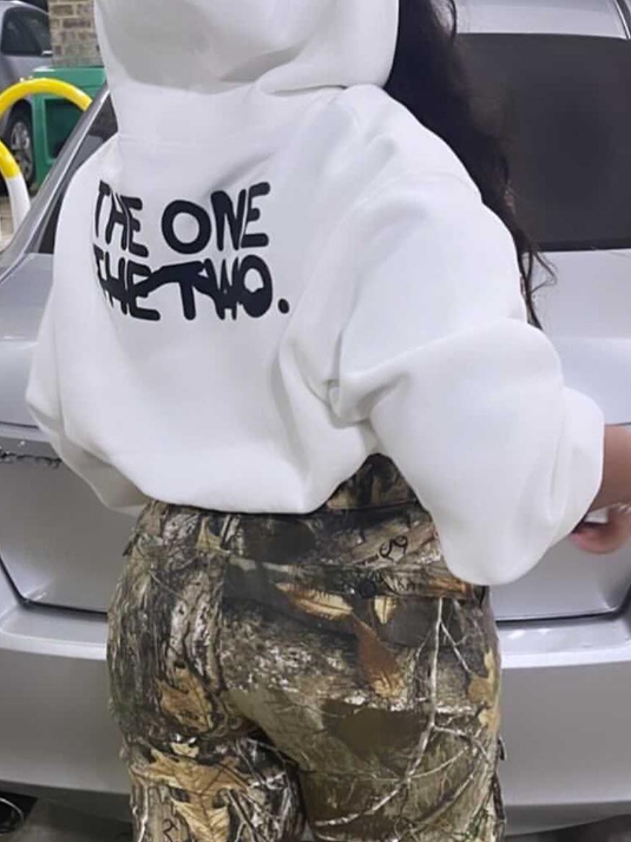

LW Letter Print Oversized Hoodie, White