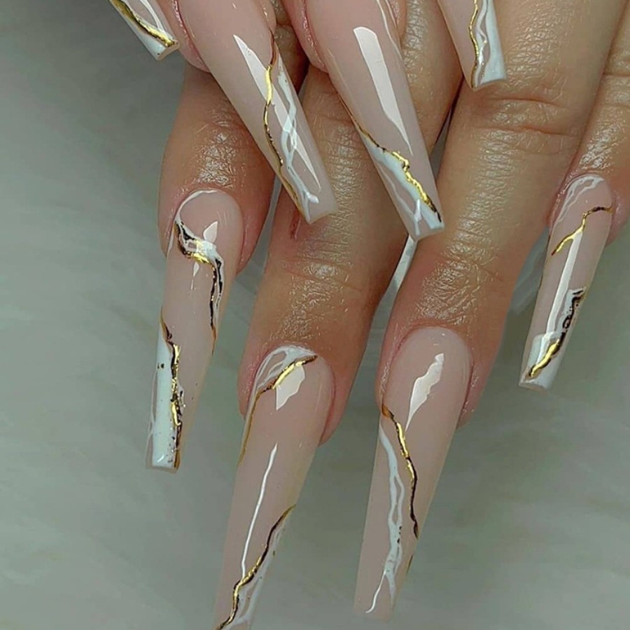 

LW Detachable Patchwork False Nails, White