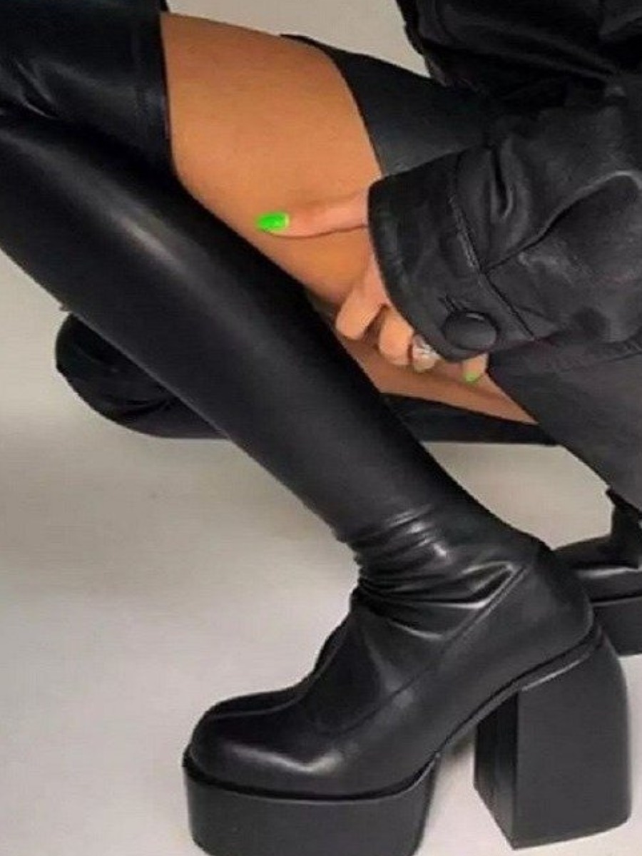 

LW Zipper Design Thigh High Booties, Black