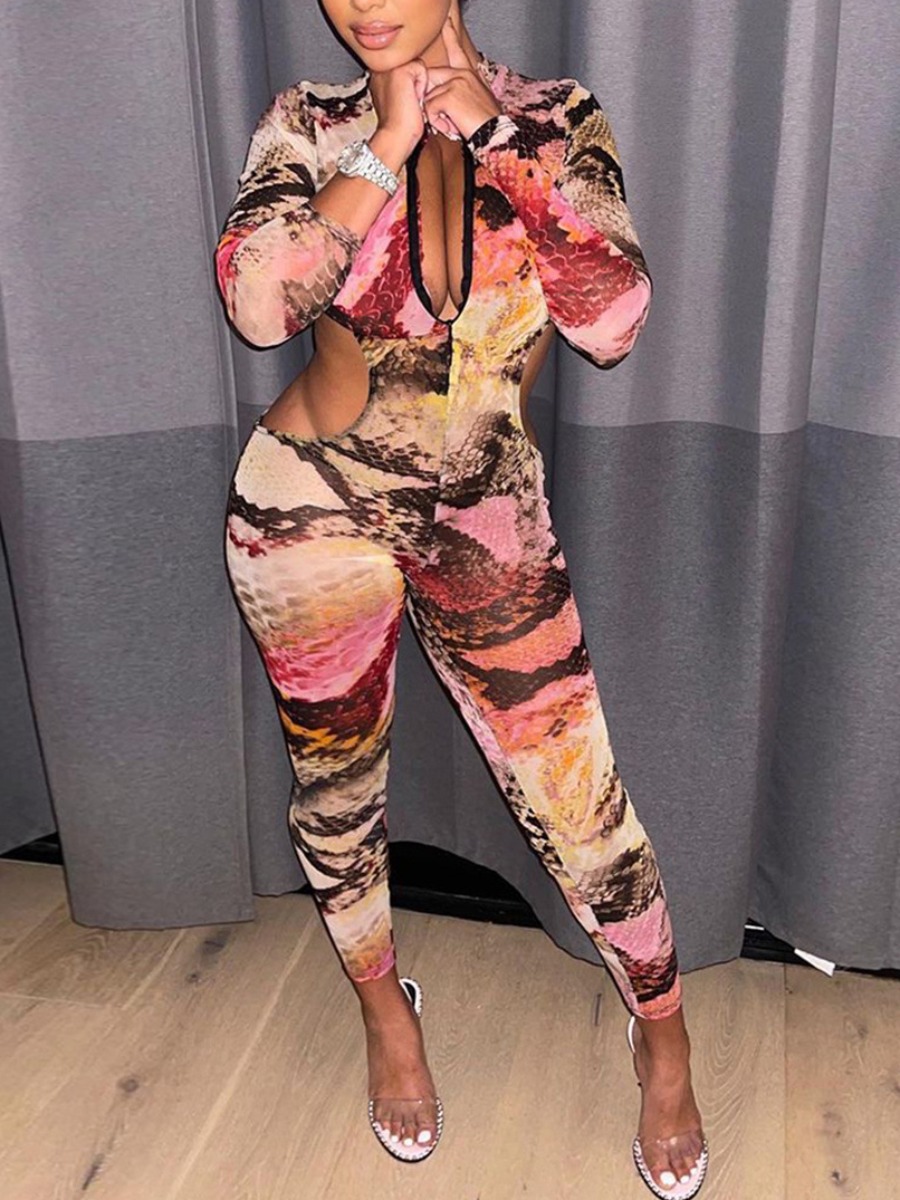 

LW SXY Animal Print Cut Out Jumpsuit, Pink