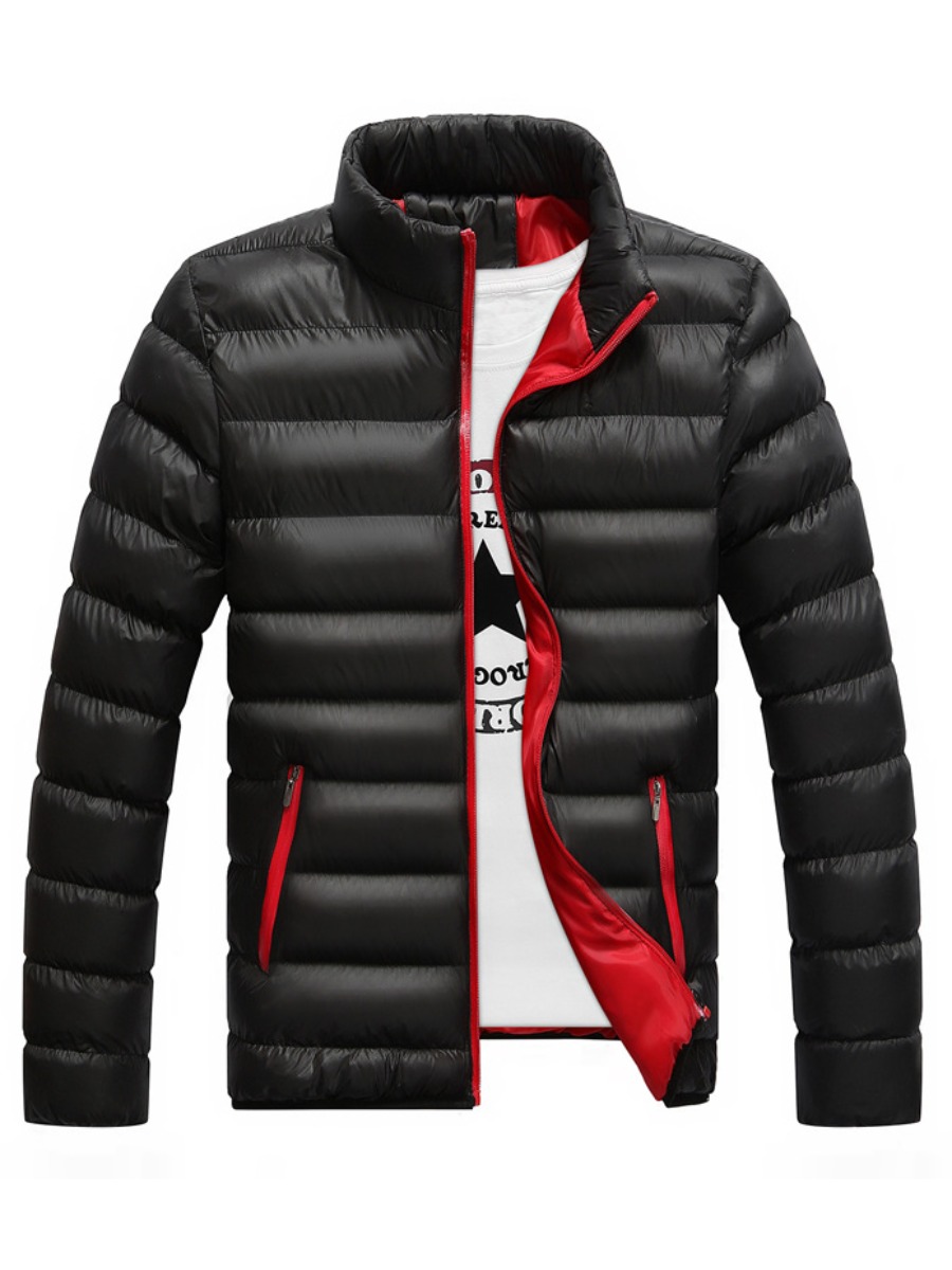 

LW COTTON Men Zipper Design Puffer Jacket, Black