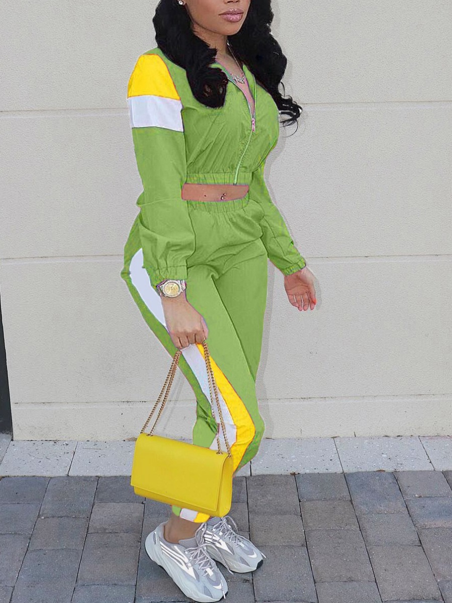 

LW Striped Patchwork Tracksuit Set, Green