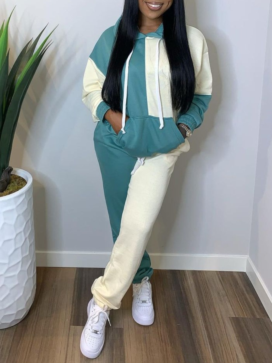 

LW Kangaroo Pocket Drawstring Tracksuit Set, Blue