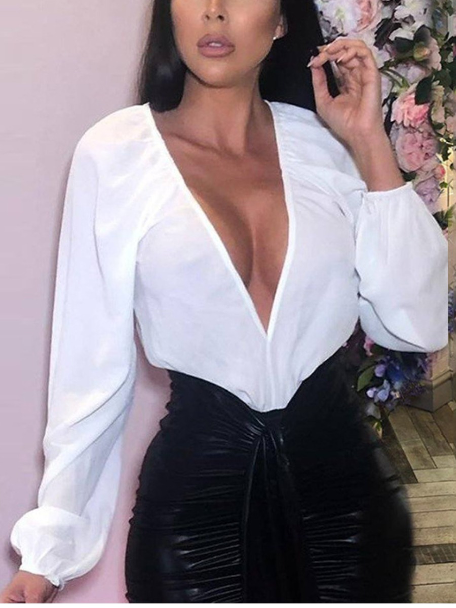 

LW SXY Deep V Neck Loose Bodysuit, White