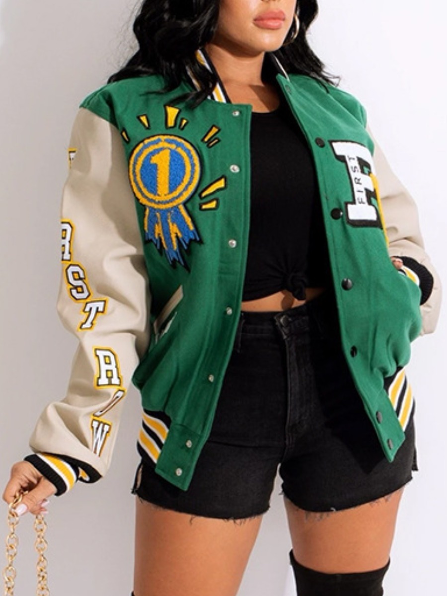 

LW Letter Print Striped Jacket, Green