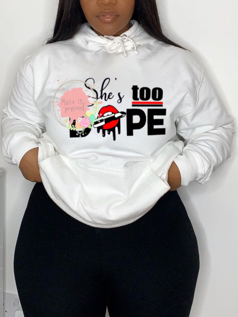 

LW Lip Letter Print Oversized Hoodie, White