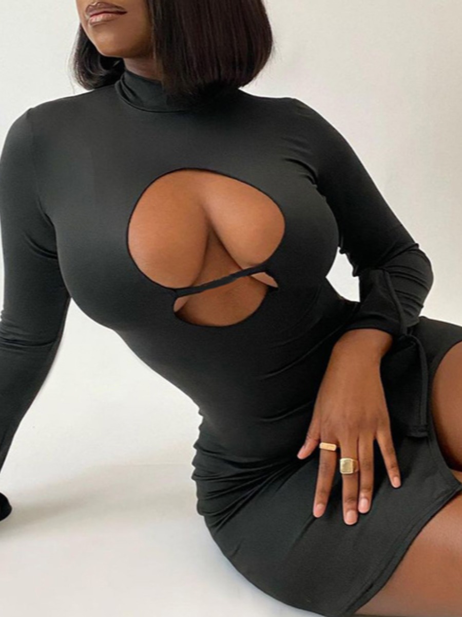 

LW SXY Half A Turtleneck Cut Out Bodycon Dress, Black