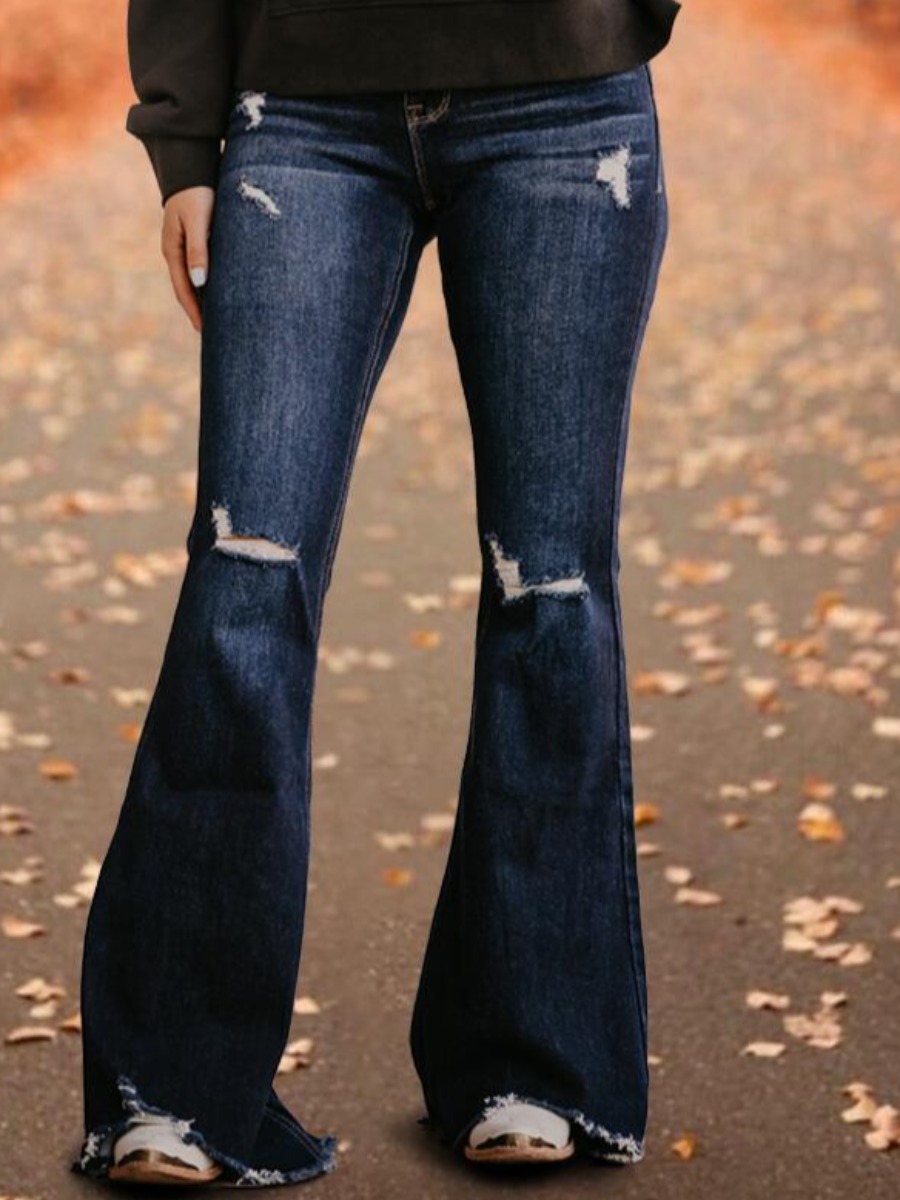 

LW Ripped Flared Pocket Design Jeans, Deep blue