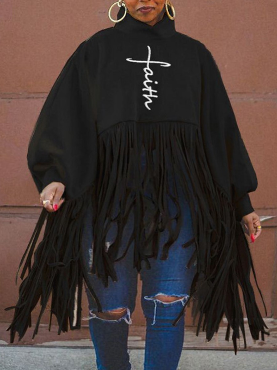

LW Plus Size Faith Tassel Design Oversized Blouse, Black