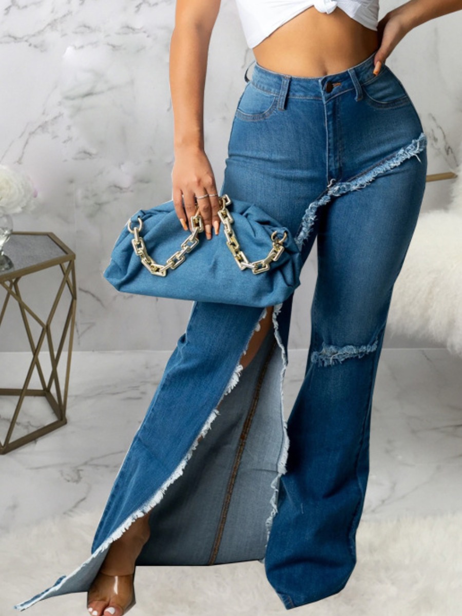 

LW Ripped Raw Edge Split Jeans, Blue
